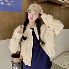 现货秋季新款圆领棒球服皮衣短外套2C119-6008-P145-K208，女装皮衣，2C119