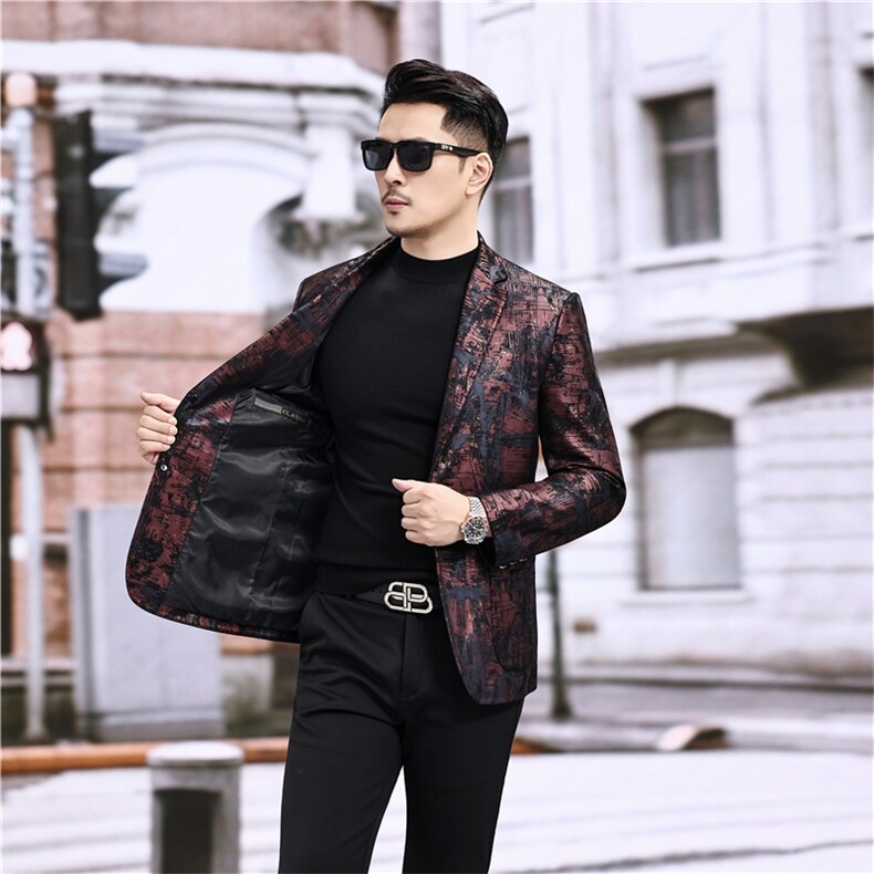 春秋款男士绵羊皮西服真皮休闲外套中年男装百搭通勤夹克红彩条,男装夹克,电商B360A（原721A）
