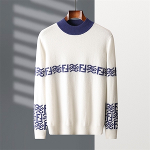 拼色字母提花山羊绒衫男士毛衣白色针织打底衫内搭上衣秋冬羊毛衫，男装羊绒套衫，纳丰羊绒