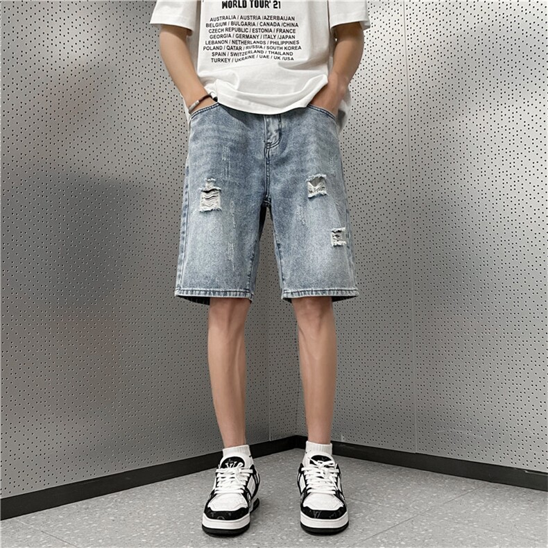 2023夏季新款港风美式高街vibe百搭休闲破洞牛仔短裤DK264-P40,男装牛仔裤,星座313A(原308A-2)