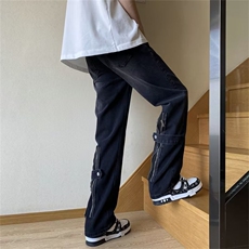 高街美式vibe拉链牛仔裤男款宽松休闲复古痞帅直筒裤子YN1033-P43，男装牛仔裤，星座1008-2