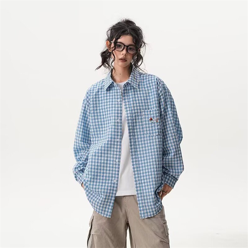 潮流简约慵懒新款腊肠狗格子防晒衬衫休闲百搭衬衣A3061-P38，男装防晒衣，星座208-5