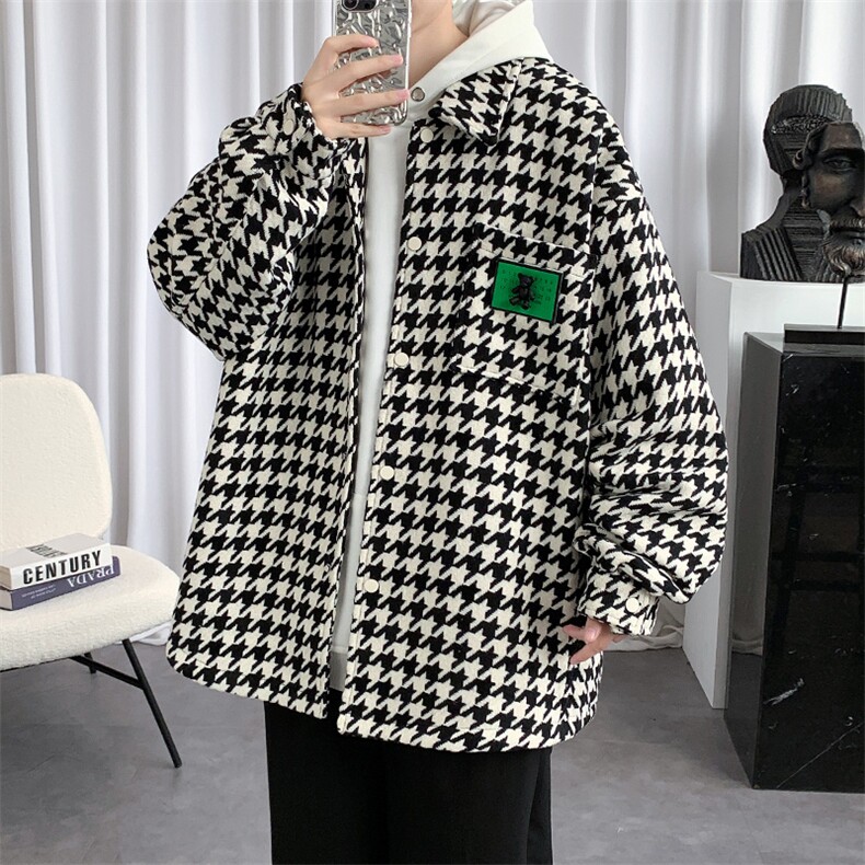 冬款港风开衫夹克加绒加厚潮牌格子衬衫外套男士8128-P110控价138图片
