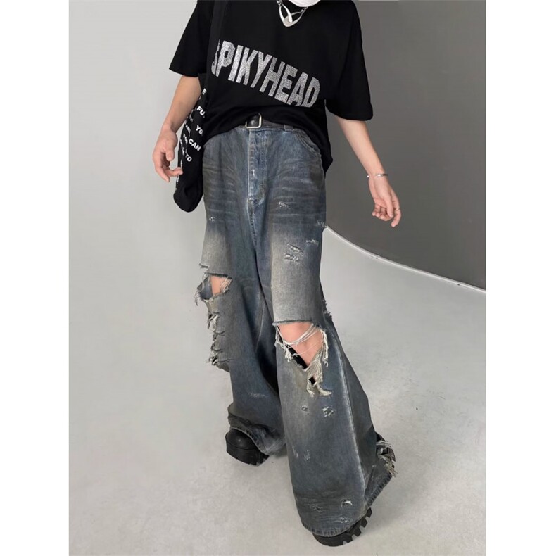 网络图现货！cleanfit破洞牛仔裤高街vibe美式喇叭裤子RN0067-P60,男装牛仔裤,星座1005-6