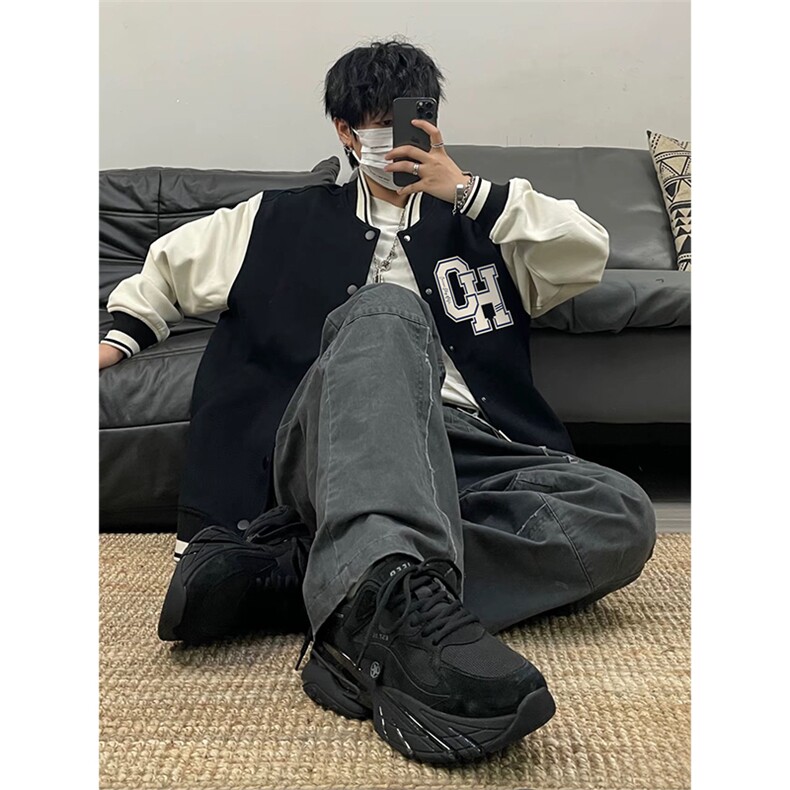 抖音得物高品质全棉380克潮立领棒球服开衫印花卫衣外套ACM1203,女装短外套,电商A443
