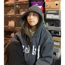 抖音得物加绒加厚宽印花休闲连帽卫衣开衫卫衣外套AKS1101，女装短外套，电商A443