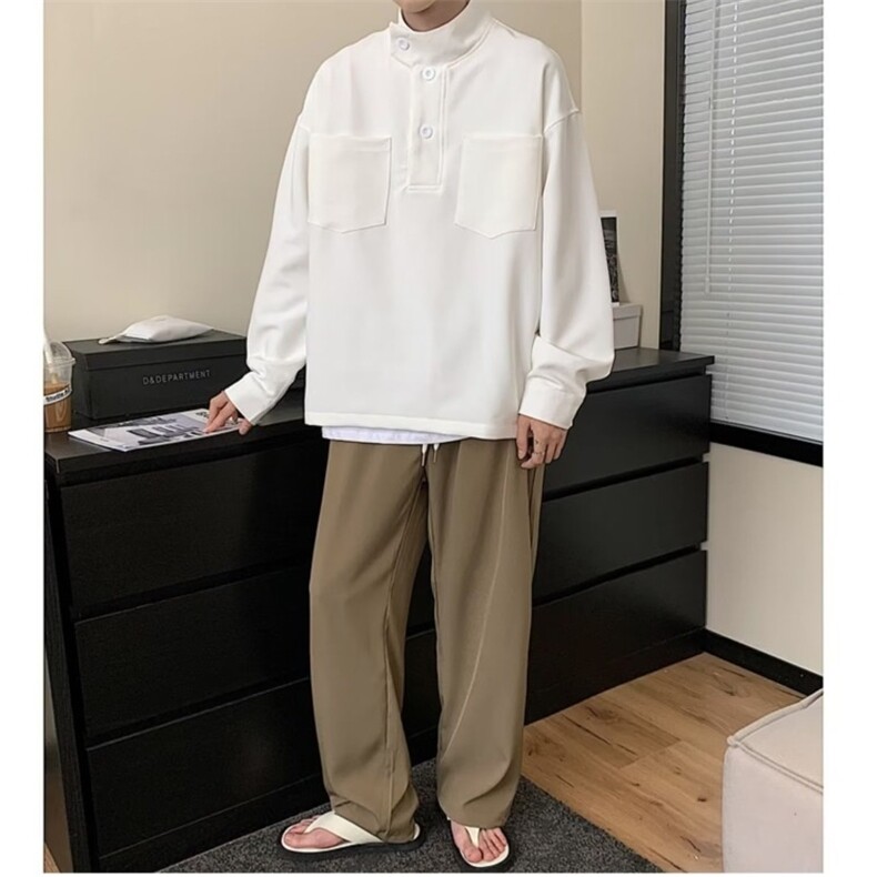 春季立领男长袖个性简约系扣设计感韩版套头工装衬衣WY688-P35,男装衬衫,星座208-5