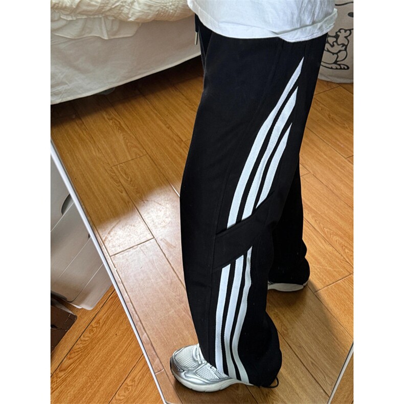 条纹休闲裤男秋季潮牌宽松垂感阔腿卫裤痞帅运动直筒裤子K151,男装休闲裤,星座1116A（原606A-3）
