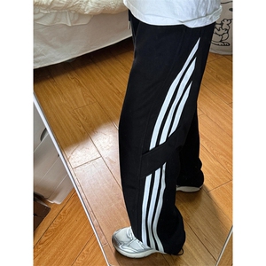 条纹休闲裤男秋季潮牌宽松垂感阔腿卫裤痞帅运动直筒裤子 K151图片