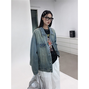 美式牛仔外套男复古水洗做旧夹克春秋潮牌痞帅炸街高街青少年上衣图片