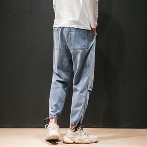 2020马切达秋季新日系大码潮男九分纯色松紧腰牛仔裤K293-P50图片