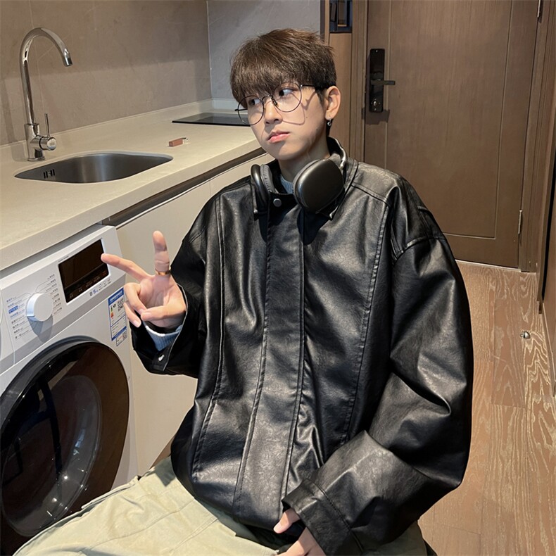 抖音直播！pu皮衣机车服宽松夹克男CP40-特p65控价：118，男装皮衣，电商B371