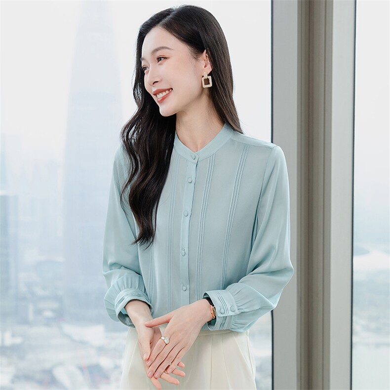 重磅立领真丝衬衫女长袖真丝上衣小衫2026早春新款职业通勤衬衣,女装衬衫,阿舍尔精品
