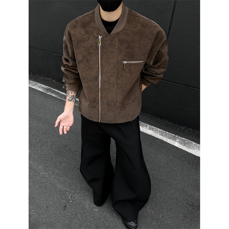 美式棒球服男秋高街痞帅扎染皮夹克设计感短款工装外套潮,男装夹克,星座410-6（原星座1304-1）