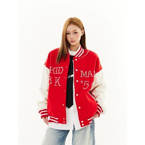 W9544-P78 网图现货 美式复古棒球服外套珍珠宽松百搭潮牌夹克图片