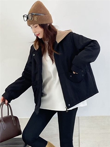 冬季加绒派克服棉衣女2025新款小个子针织连帽休闲工装棉衣外套图片