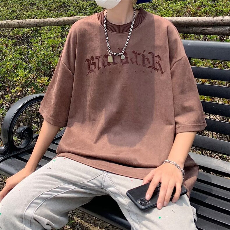 夏季潮牌男士t恤刺绣麂皮绒短袖GT18P30,男装T恤,星座1116-2