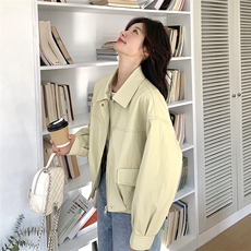 独特超好看浅黄色短款翻领pu皮衣外套女春秋2025新款绝美休闲夹克，女装短外套，2C269