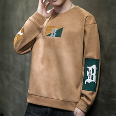 青少年新款麂皮绒双料拼接圆领套头卫衣Y6322P33，男装卫衣，星座914
