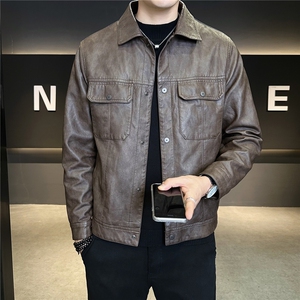 加绒加厚皮夹克男秋冬季2025新款工装口袋外套 A313-8861-P148图片