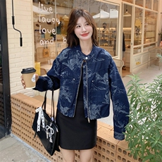 甜酷风印花牛仔外套女2025秋季新款设计感小个子休闲减龄短款夹克，女装短外套，2C176