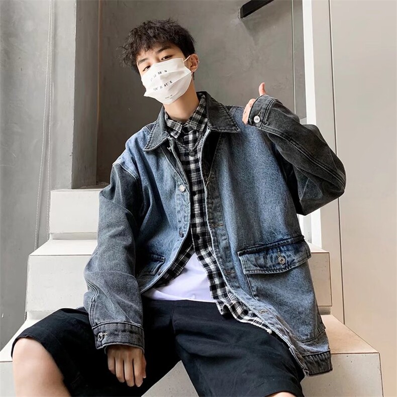 高街牛仔外套男春秋季美式复古飞行员夹克褂子棒球服宽松工装上衣,男装工装外套,星座1210-1