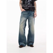 1506/Q81100/P57美式做旧水洗直筒牛仔宽松阔腿设计感裤子，男装休闲裤，星座1506