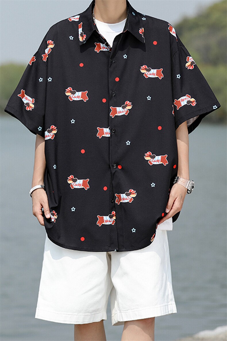8XL-M腊肠狗花衬衫男短袖夏季冰丝薄款花衬衣寸衫外套DC28003P38,男装T恤,电商B312