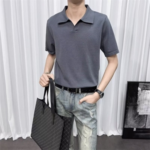 轻熟风男夏季翻领针织短袖无扣Polo衫男士保罗衫宽松休闲T恤 TM25图片