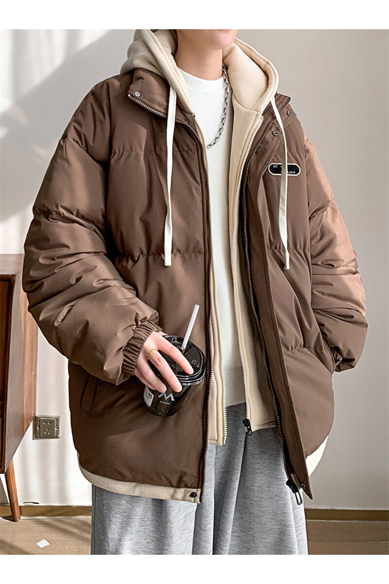 棉衣男冬季新款港风宽松假两件连帽加厚休闲棉服D9999-P80,男装棉衣,星座214-3