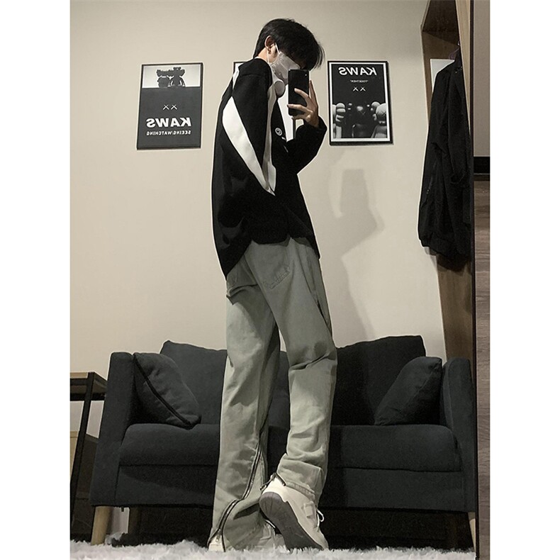 B221美式ins高街暗黑小众个性款拉链直筒牛仔裤LK23042-P65控88,男装牛仔裤,电商B221
