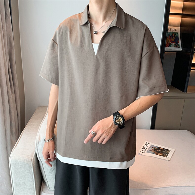夏季简约日系休闲polo衫男港风翻领短袖宽松体恤衫潮流PL0378-P30,男装Polo衫,星座308B-2