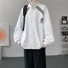 重磅条纹卫衣男开衫大码立领拼接上衣美式运动拉链外套JK5207/P65，女装短外套，电商B238