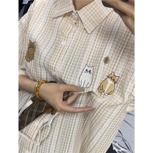 D744-P40 上衣小衫夏季美式学院风cozyfit小猫刺绣显白短袖复古风图片