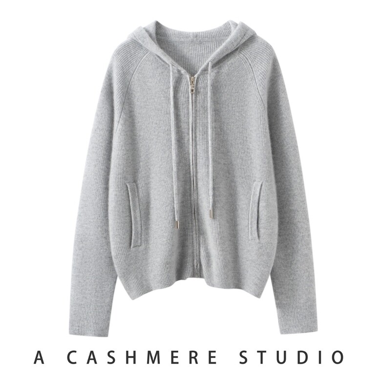 2025百搭时尚连帽拉链开衫羊绒衫，女装羊绒衫，戎叶云台