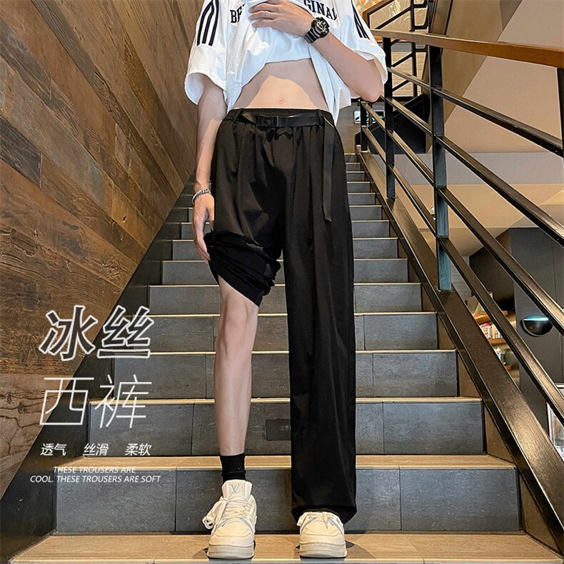 宽松阔腿西裤男夏季潮流百搭美式复古腰带休闲裤-A1045TP45控68,男装西裤,电商B241