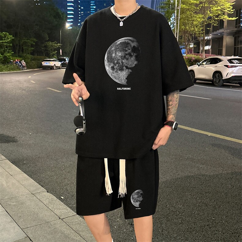 套装！华夫格套装短袖T恤短裤男 HTZ532-特p：38图片