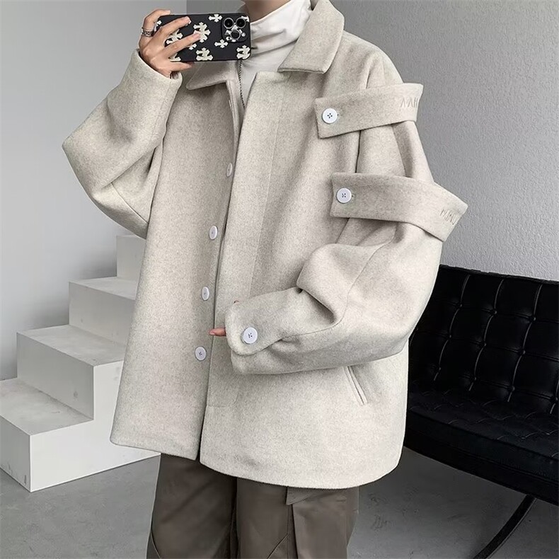 毛呢大衣男士秋冬季加厚高级感风衣外套设计感小众夹克W6604-P70，男装毛呢大衣，星座512-2