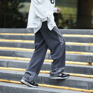 美式街头hiphop裤子ins潮春秋牛仔裤男女宽松直筒阔腿裤N7079/P45图片
