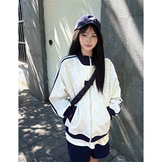 抖音得物品质秋冬美式高街重磅结构拼接织带翻领卫衣夹克外套W113，男装夹克，电商A486-1