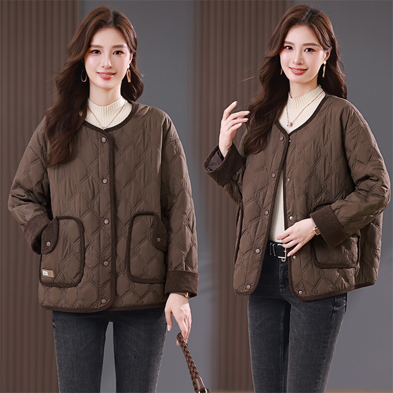 2024年秋季新款潮韩版休闲百搭圆领宽松棉服棉衣短外套女士短款冬，女装棉衣/棉服，简韵佳