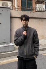 网图秋冬新款正肩高领拉链开衫毛衣男宽松针织衫外套-A2323TP65，男装针织衫/毛衣，电商B241