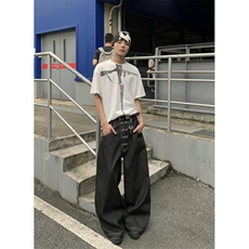 WE1951-P52丹宁原牛飞机扣baggy廓形弯刀牛仔裤，男装牛仔裤，电商B323A