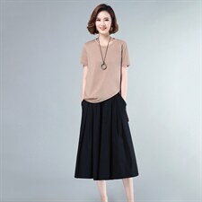 2021年夏季新款连衣裙女中长款短袖T恤半身裙子套装女休闲两件套，女装套装/套裙，简韵佳