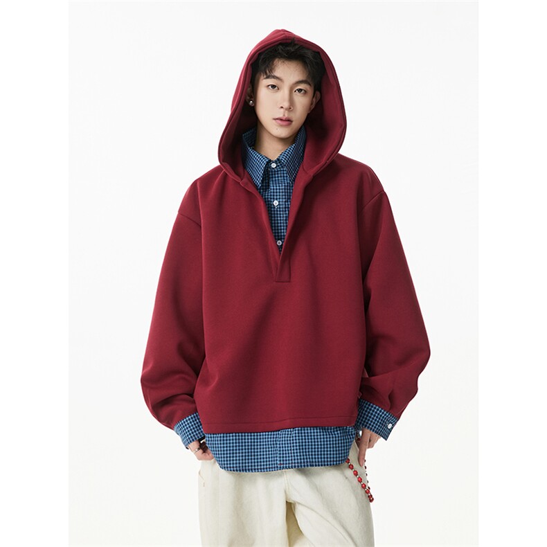 假两件卫衣男生春秋季美式重磅简约户外运动潮牌宽松休闲连帽外套，男装卫衣，星座302A