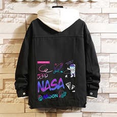 牛仔夹克男大码牛仔外套男茄克NJ77186-P60加绒款-P75NASA，男装夹克，电商A040A