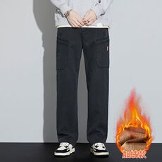 2025加绒加厚直筒牛仔裤男款美式潮牌秋冬季拼接工装加绒保暖长裤，男装牛仔裤，星座224-1