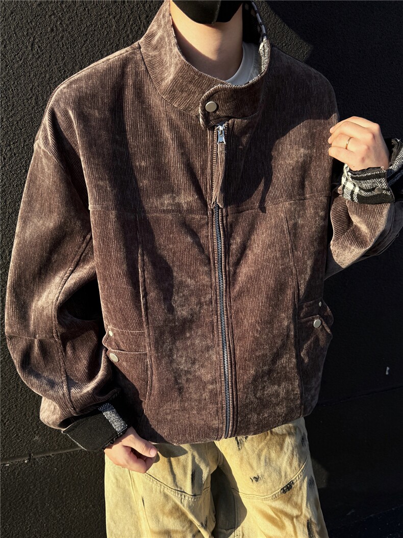 秋季工装夹克休闲潮牌双色灯芯试翻领休闲外套A436-6115-P85,男装夹克,电商A436