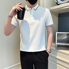 店主风社会小伙男士时尚刺绣POLO衫男短袖T恤301A-1/PL112/P55，男装T恤，星座301A-1