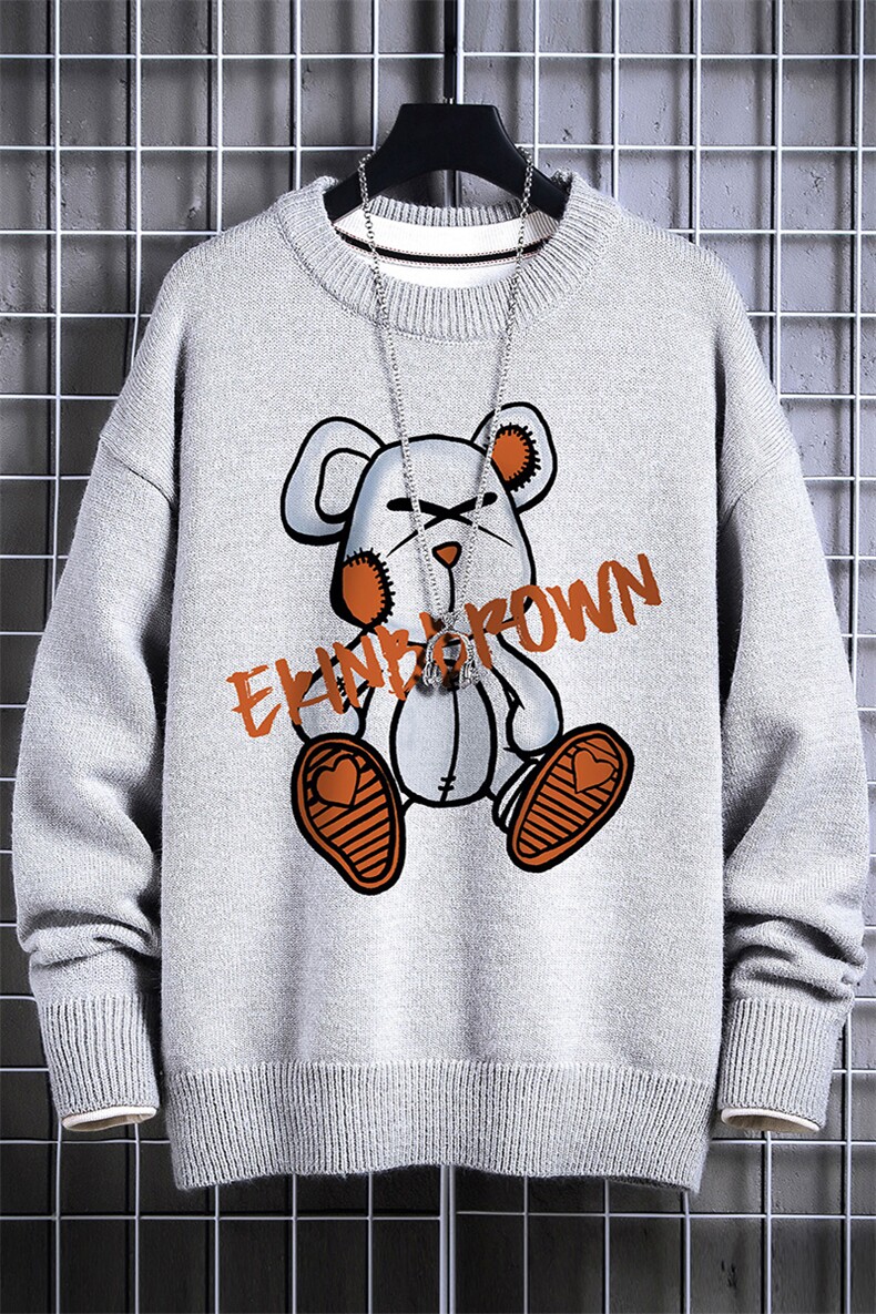 1日系圆领宽松中性情侣潮流大码M-5XL印花毛衣男7822P55加绒P70,男装针织衫/毛衣,星座226-2